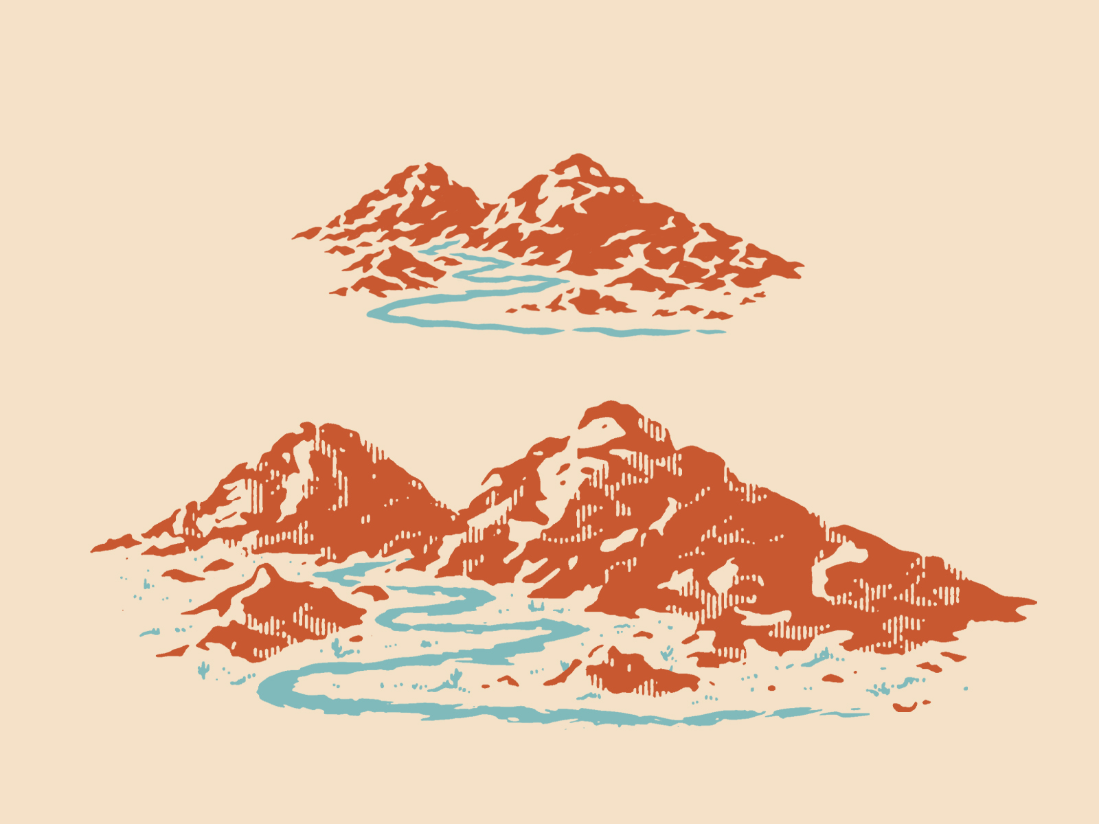 Illustration of mountains and river.